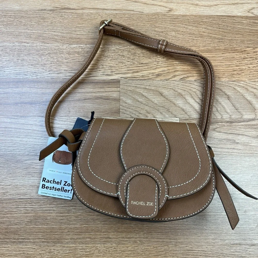 Rachel Zoe Edessi Vegan Leather Crossbody Belt Bag Purse Brown Saddle Bag NEW